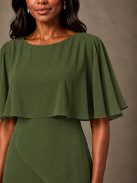 Taupe Chiffon A-Line Mother of the Bride Dress with Cape Sleeves