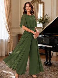 Chiffon Mother of the Bride Jumpsuit with Layered Cape Sleeves