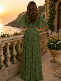 Elegant Chiffon Mother of the Bride Dress with Flutter Sleeves and Ruffle Skirt