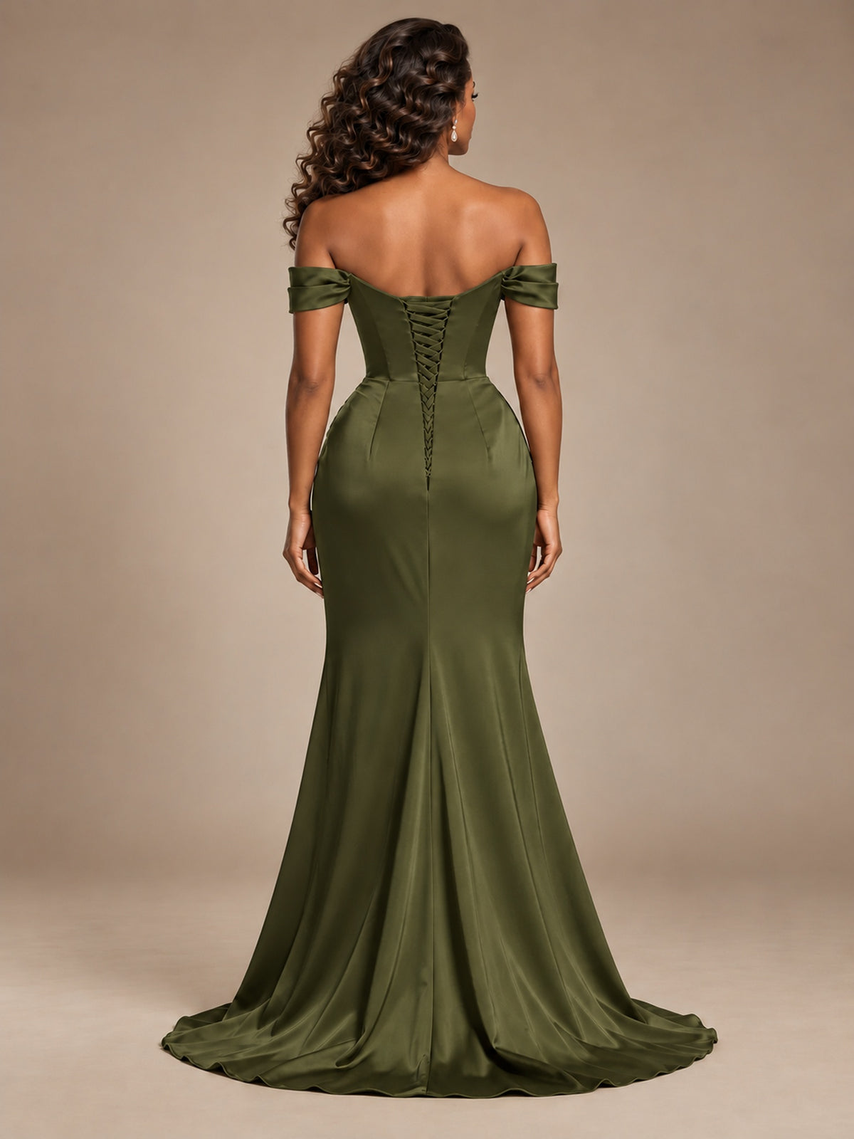 Burgundy Off-the-Shoulder Satin Corset Prom Dress with Slit