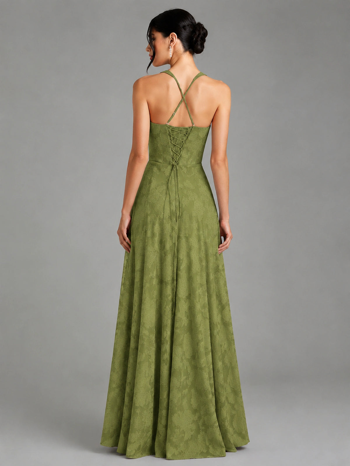 A-Line Halter Floral Chiffon Maxi Dress