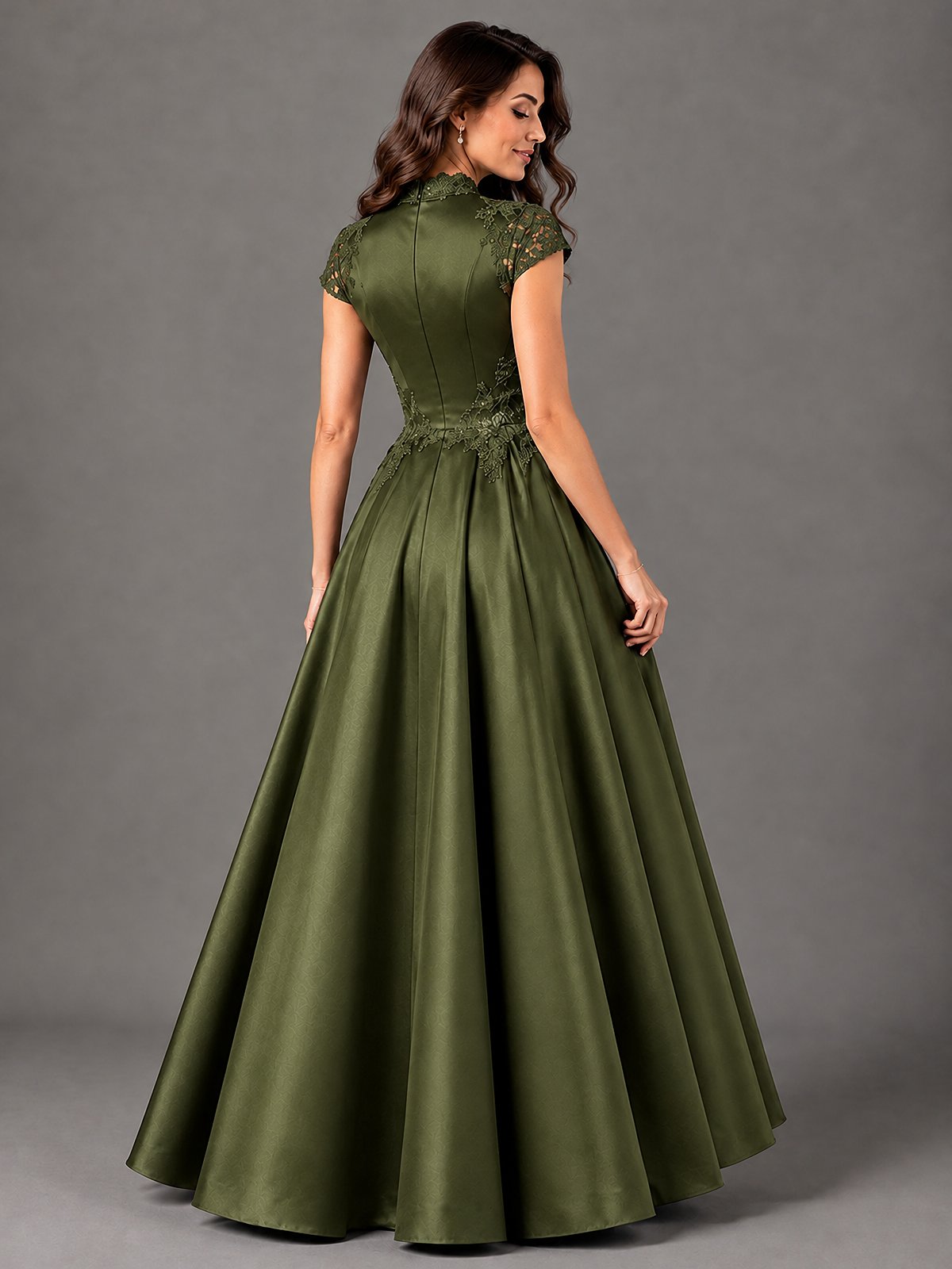 Lace Appliqué A-Line Satin Maxi Dress