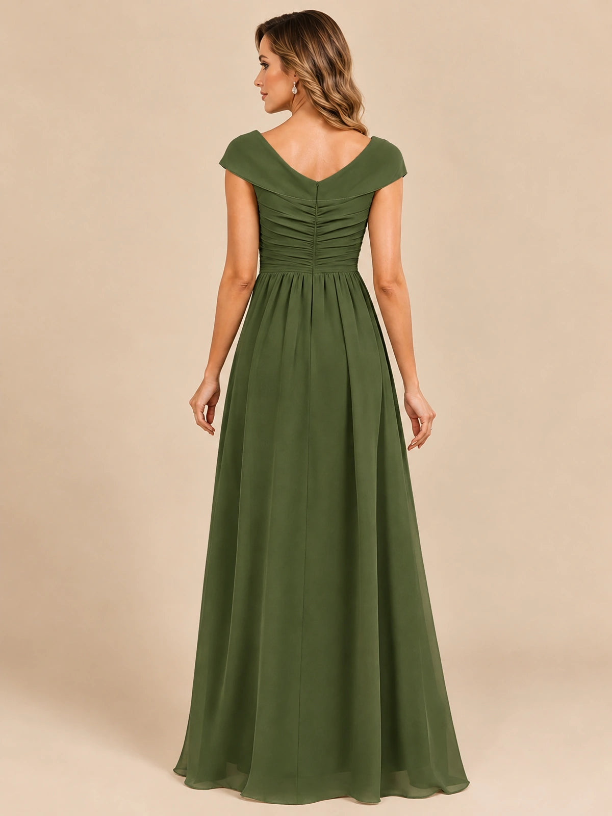 Cap Sleeve Mother of The Bride Dresses Long Chiffon Formal Gowns