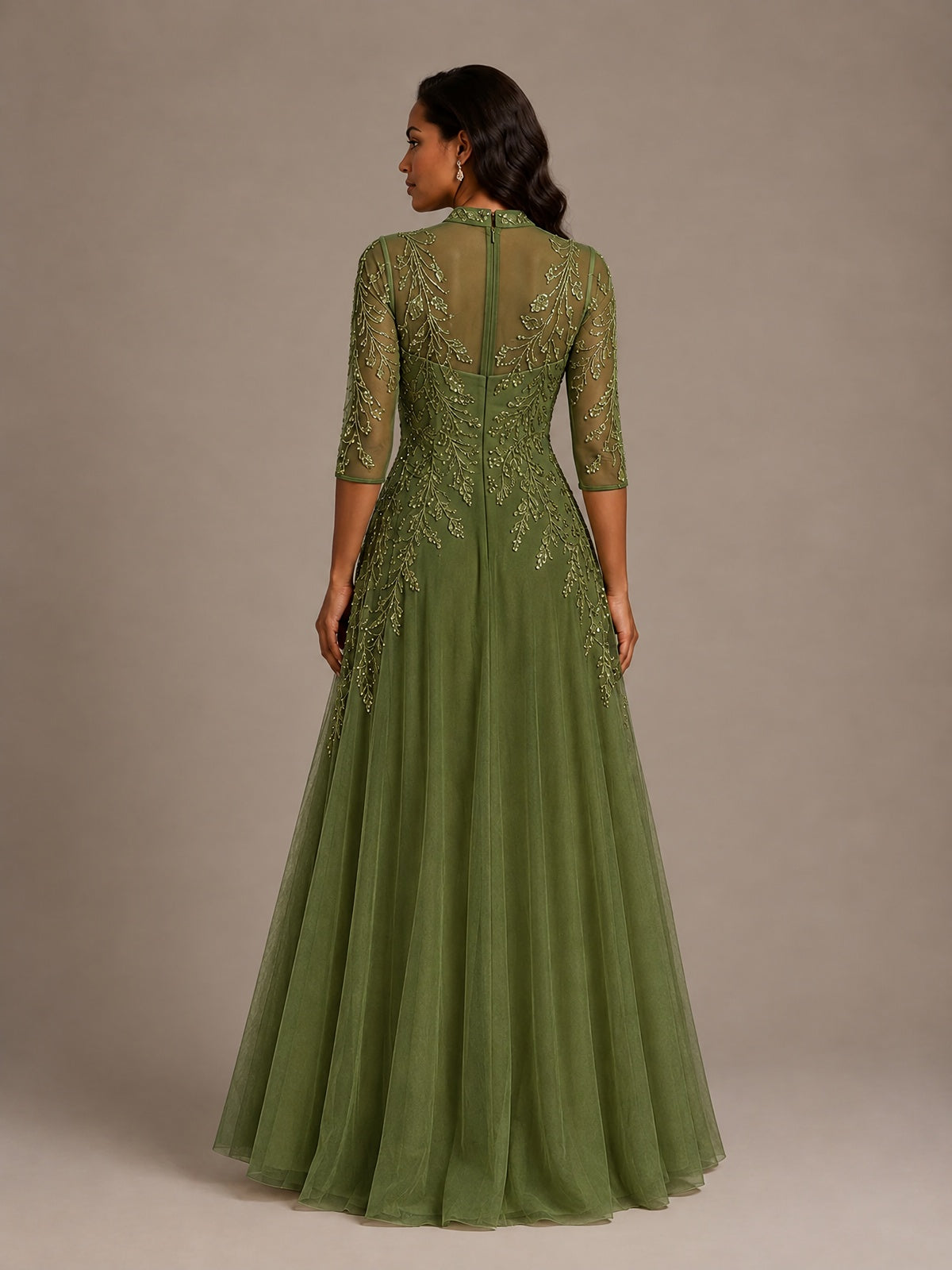 Embellished Appliques Mother of the Bride Dress with 3/4 Sleeves