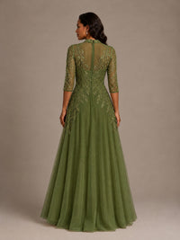 Embellished Appliques Mother of the Bride Dress with 3/4 Sleeves