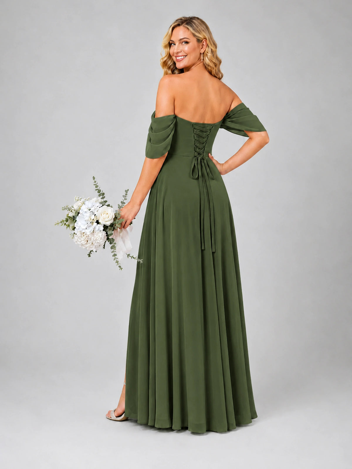 Off Shoulder Chiffon Bridesmaid Dress with Slit