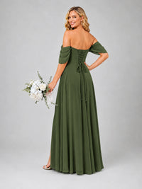 Off Shoulder Chiffon Bridesmaid Dress with Slit