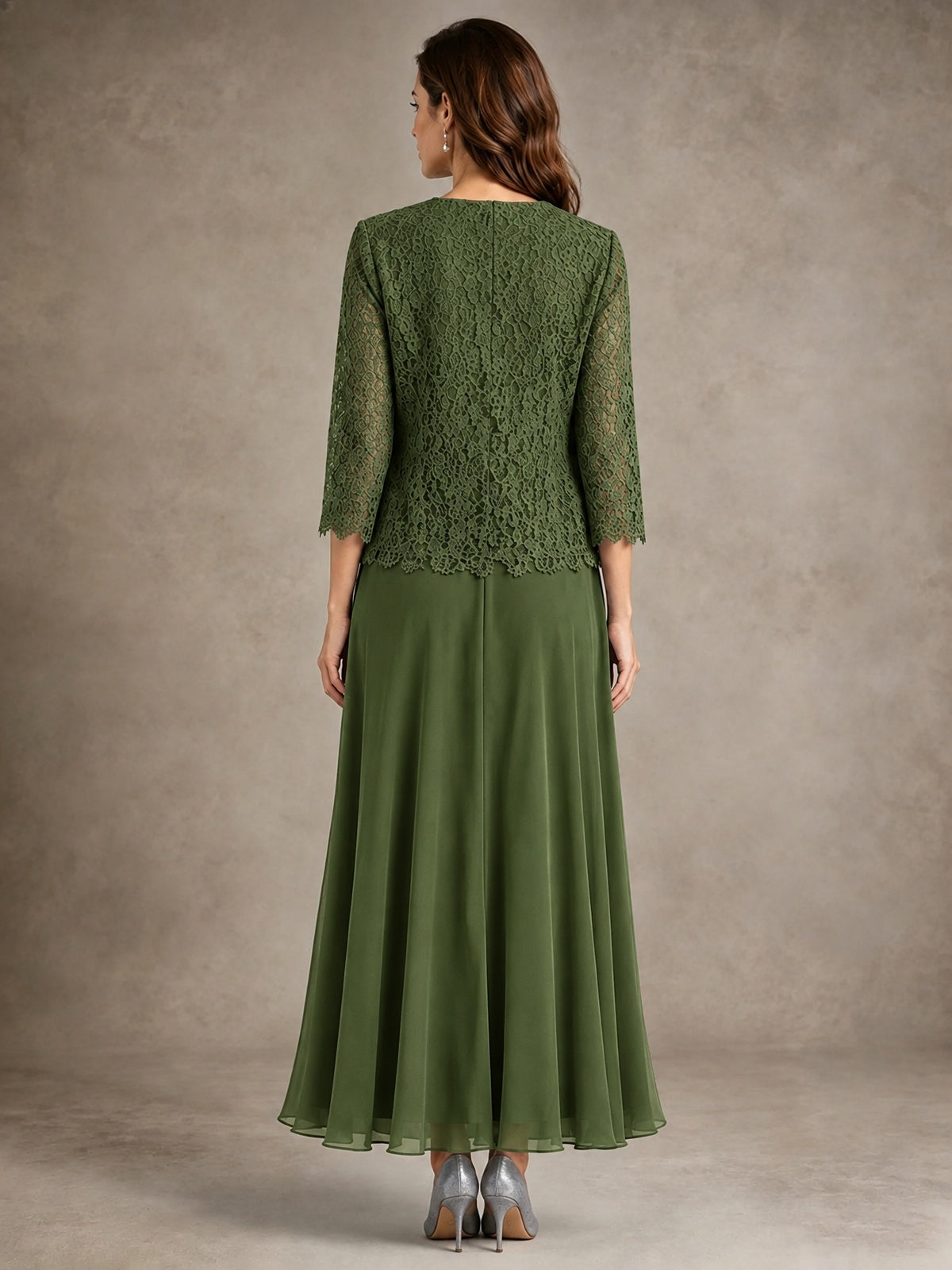 2-Piece Chiffon Mother of the Bride Dress with Lace Jacket