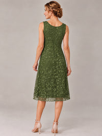 Tea Length Sequin Lace Mother of The Bride Dress with Chiffon Jacket