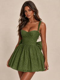 Sweetheart Glitter Tulle Puffy Mini Dress with Bow