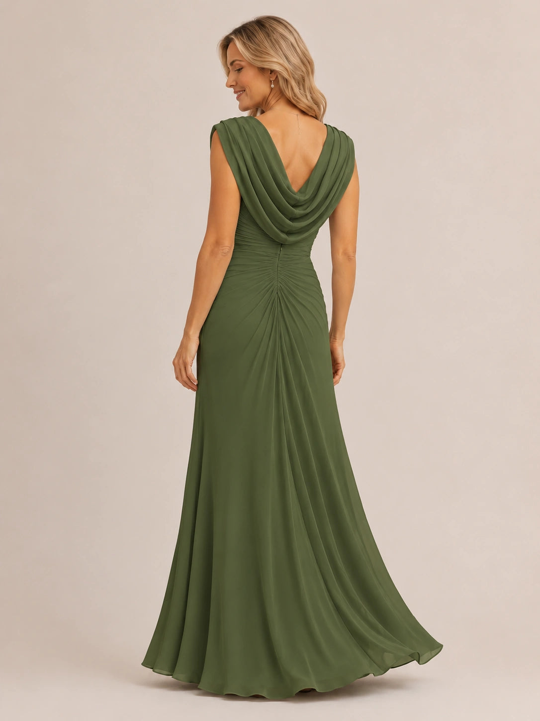 Cowl Neck Ruched Chiffon Mother of the Bride Dress