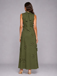 3D Floral Applique High Neck Prom Maxi Dress