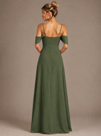 Spaghetti Strap Chiffon Bridesmaid Dress with Ruffles Slit