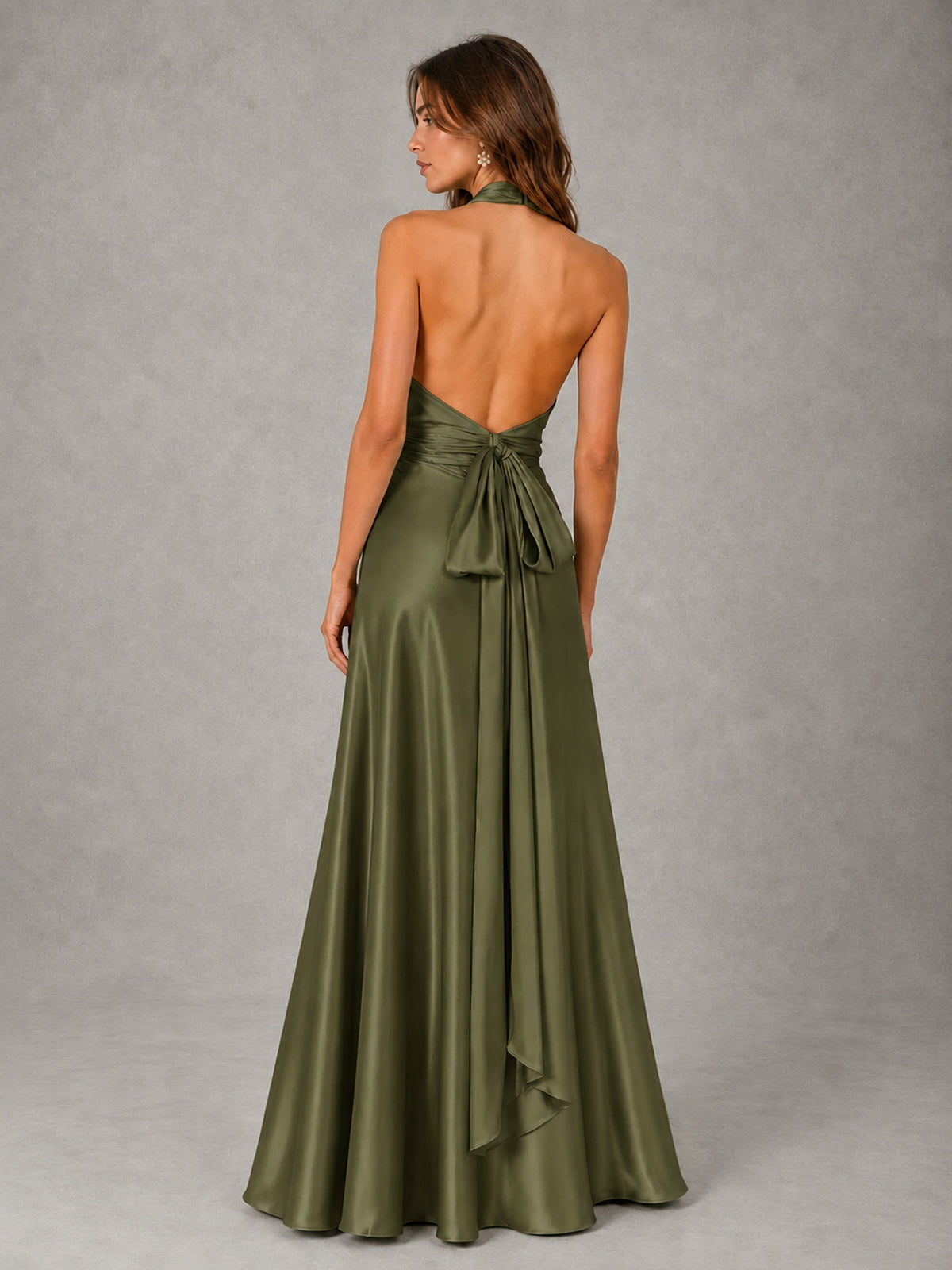 Sage Green Satin A-Line Bridesmaid Dress with Halter Neck