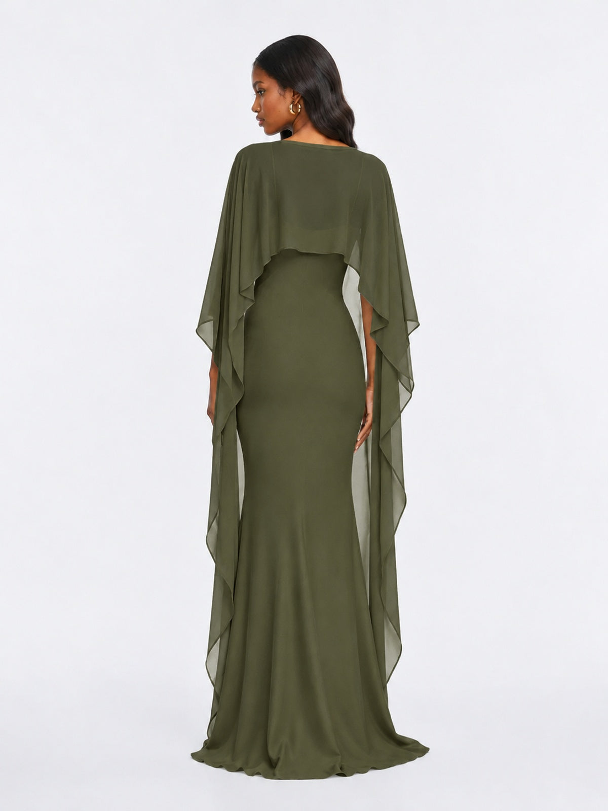Satin Cape Prom Dresses Meramid Maxi Dress