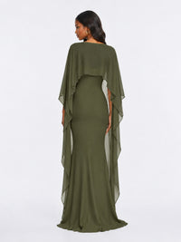Satin Cape Prom Dresses Meramid Maxi Dress
