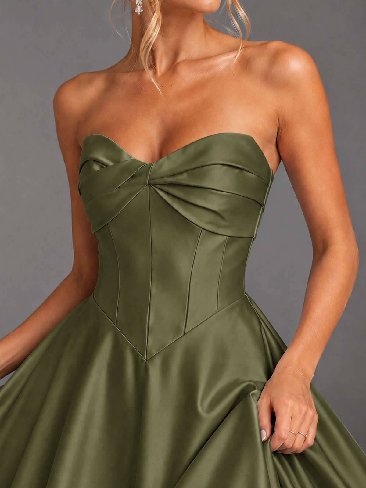 Sweetheart Neck Strapless Satin A-Line Prom Dress