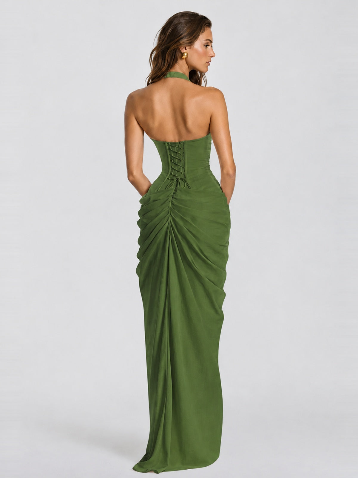 Ruched Halter Neck High-Slit Prom & Evening Dress
