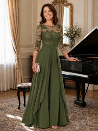 Lace Applique Wide-Leg Chiffon Mother of the Bride Jumpsuit