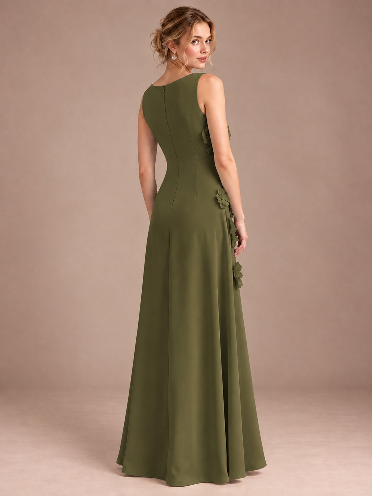 3D Floral Applique Sleeveless Formal Maxi Dress