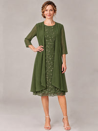 Tea Length Sequin Lace Mother of The Bride Dress with Chiffon Jacket