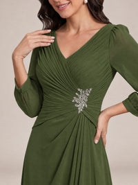 V-Neck Pleated Chiffon Mother of the Bride Dress with Flutter Sleeves