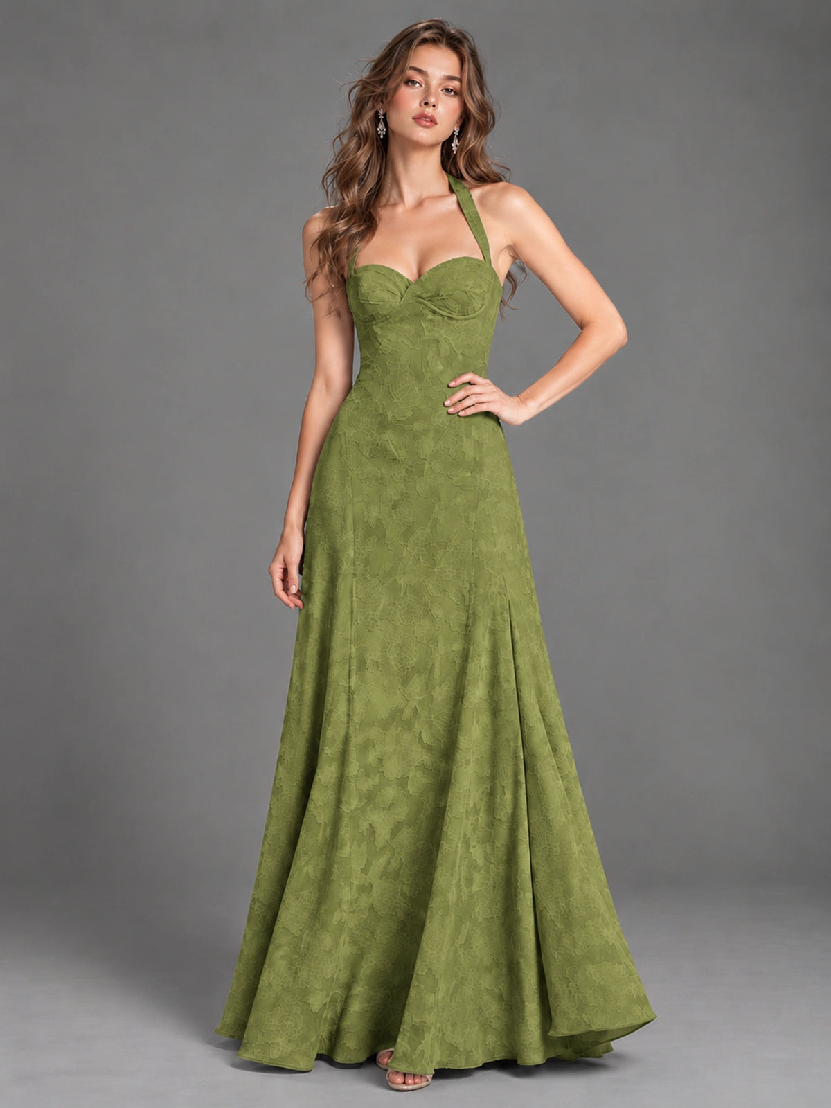 A-Line Halter Floral Chiffon Maxi Dress