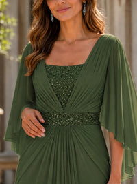 Elegant V-Neck Sequined Chiffon Mother of the Bride Dress with Flutter Sleeves