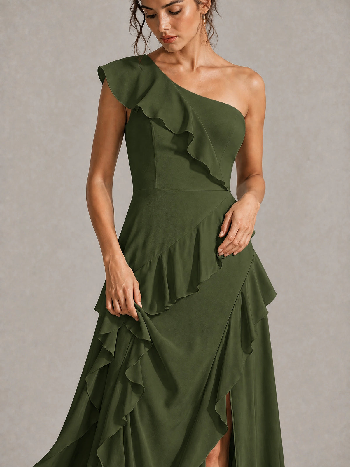 Sage Green One Shoulder Ruffle Bridesmaid Dress