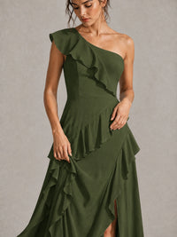 Sage Green One Shoulder Ruffle Bridesmaid Dress