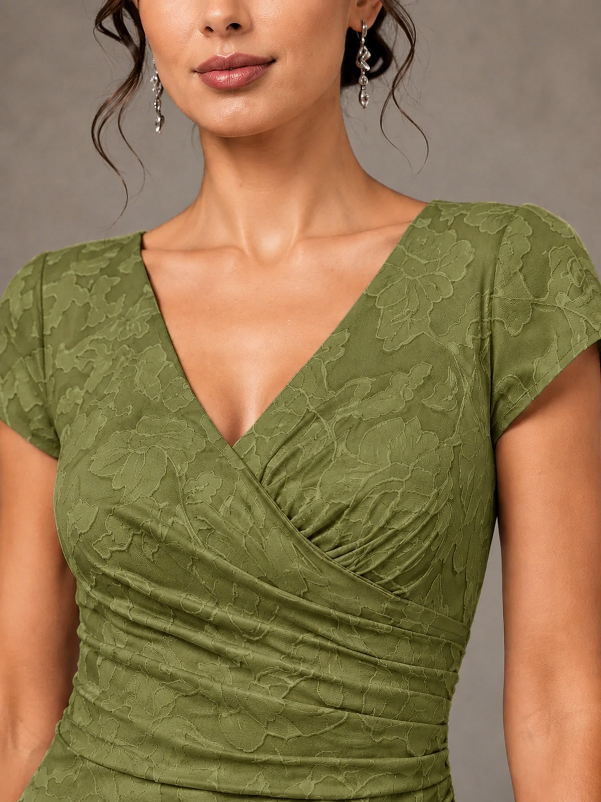 V-Neck Floral Jacquard Mother of the Bride Dress with Slit