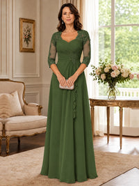 Chiffon Lace Applique Mother of the Bride Dress with 3/4 Sleeves
