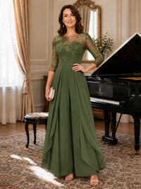 Lace Applique Wide-Leg Chiffon Mother of the Bride Jumpsuit