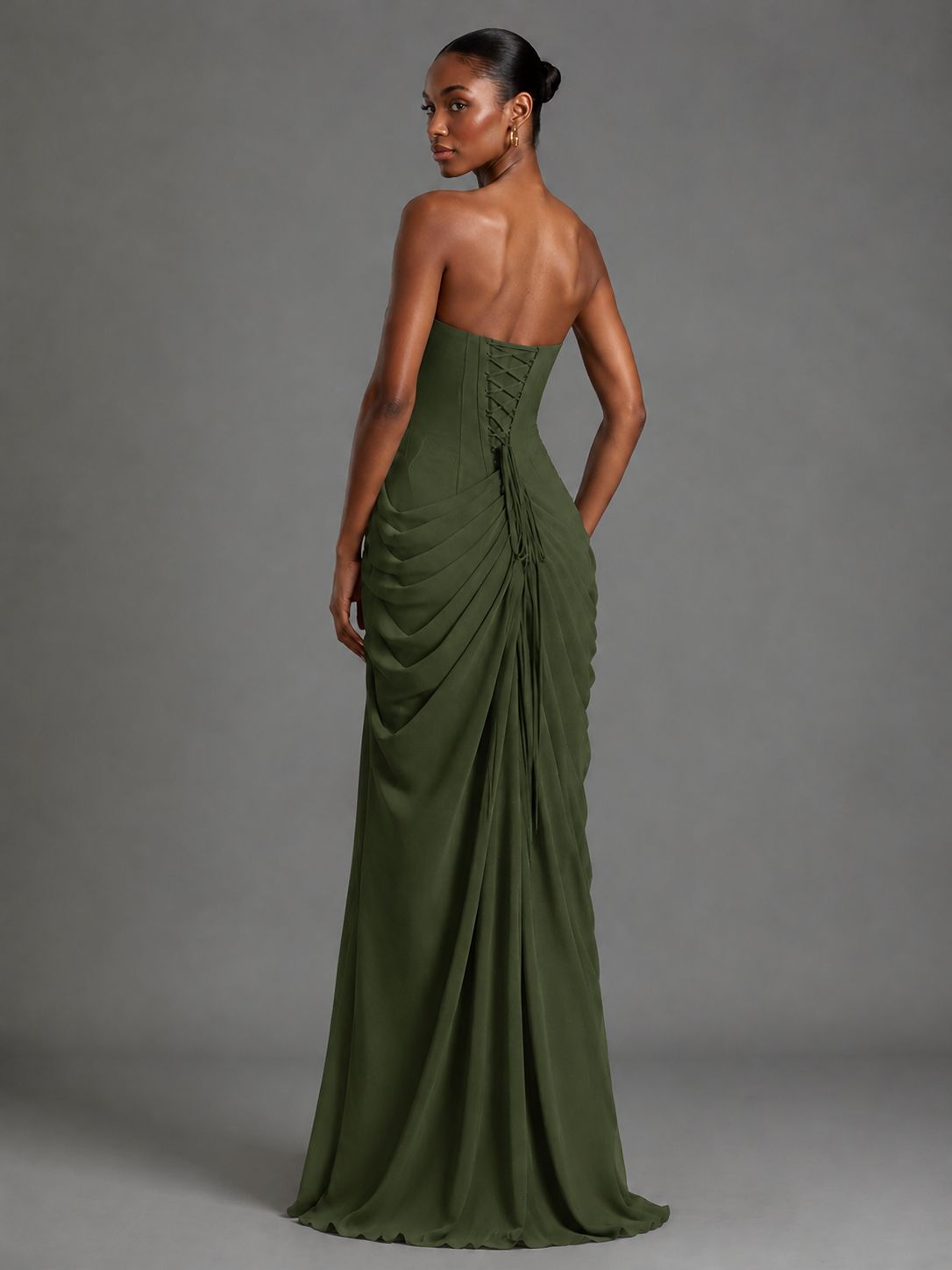 Strapless Bodycon Pleated Chiffon Formal Dress with Slit