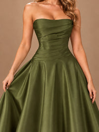 Blush Pink Strapless Satin A-Line Prom Dress with Ruched Bodice