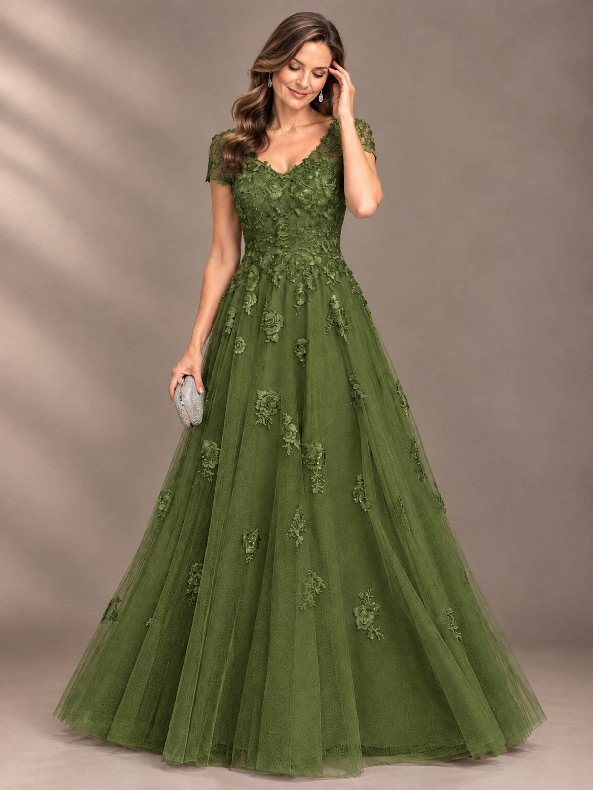 Lace Appliques A-line Mother of The Bride Dresses with Short Sleeves