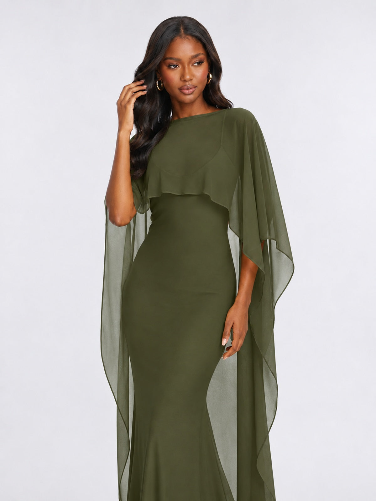 Satin Cape Prom Dresses Meramid Maxi Dress