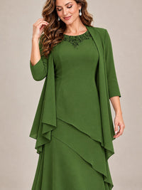Dusty Blue Two-Piece Chiffon Mother of the Bride Dress with Jacket