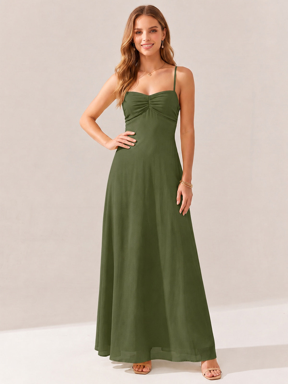 JOVELLEE Yellow Sweetheart Ruched Bust Chiffon Maxi Dress