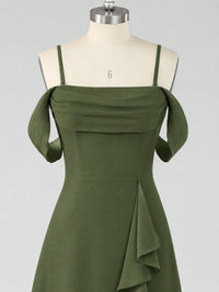 Spaghetti Strap Chiffon Bridesmaid Dress with Ruffles Slit