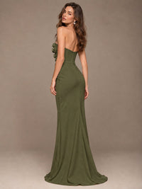 White Strapless Mermaid Maxi Dress with 3D Floral Appliques