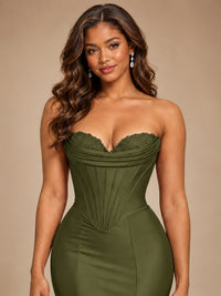 Red Strapless Satin Mermaid Prom Dress with Corset Bodice