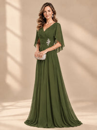 Ruched V Neck Mother of The Bride Dresses with Shawls Appliques and Cap Sleeves