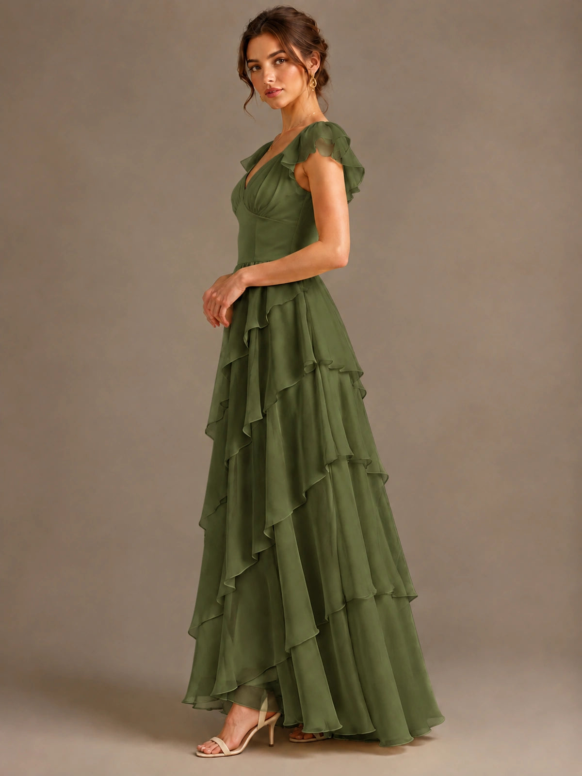Ruffle Tiered V Neck Maxi Dress