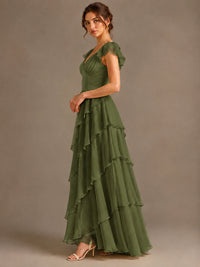 Ruffle Tiered V Neck Maxi Dress