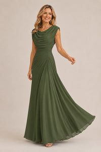 Cowl Neck Ruched Chiffon Mother of the Bride Dress