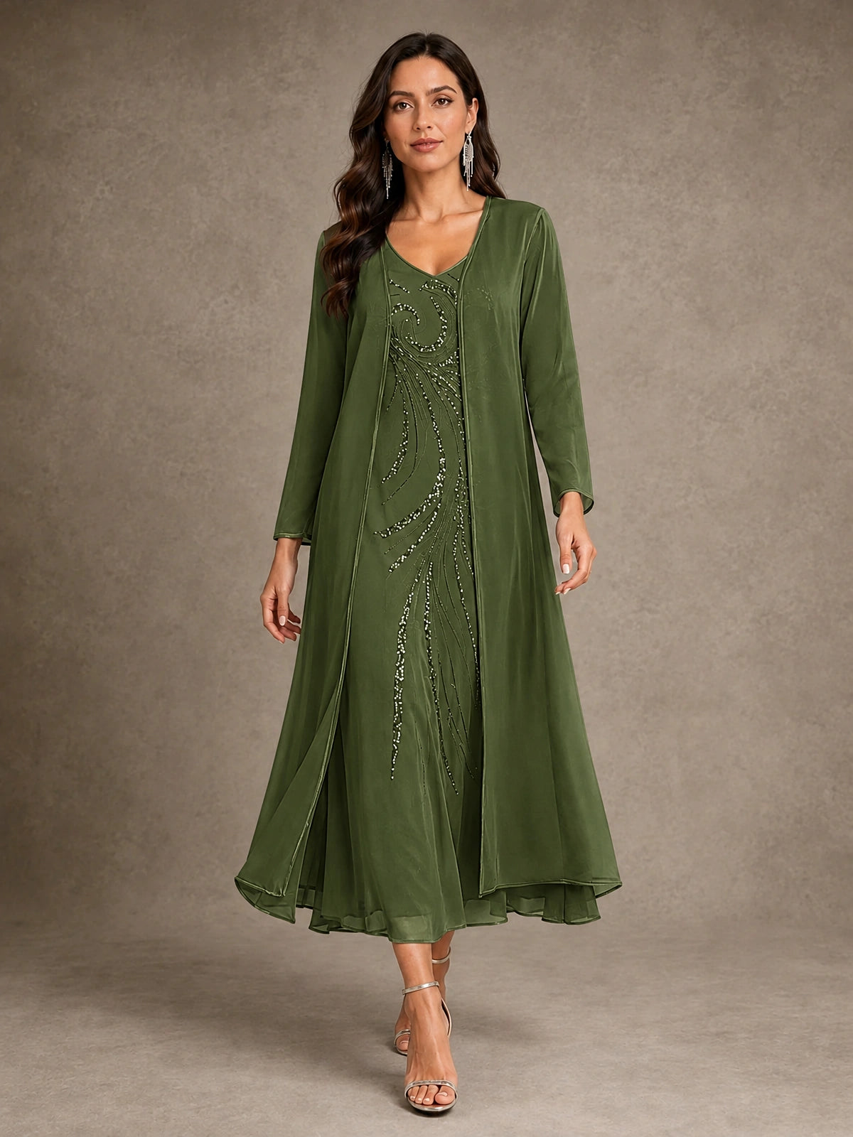 Sequin Chiffon Mother of the Bride Dress with Jacket