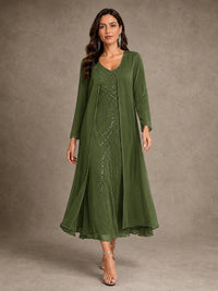 Sequin Chiffon Mother of the Bride Dress with Jacket