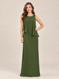 Cape Sleeve Mother of the Bride Dress with Asymmetrical Overlay