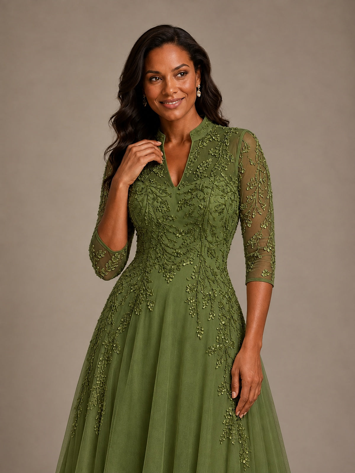 Embellished Appliques Mother of the Bride Dress with 3/4 Sleeves